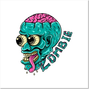 zombie with brain Posters and Art